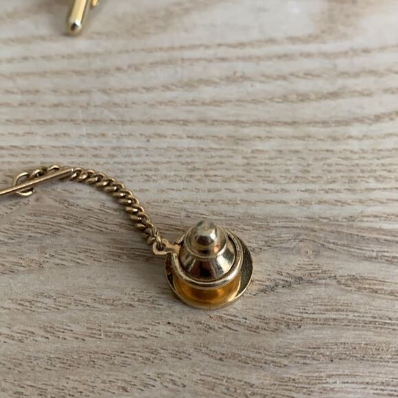 Vintage Swank Gold Tone Geometric Cuff Links & Tie Tack With Original Box - Picture 15 of 17